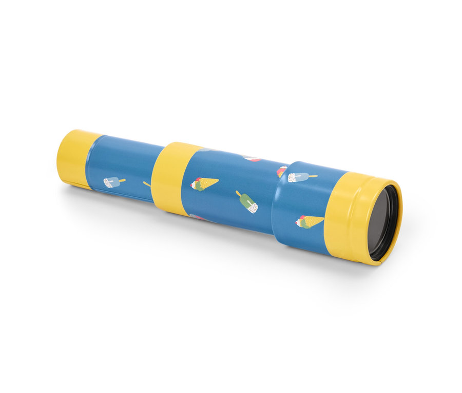 Blaues Spiel-Fernrohr mit Eis-Motiven.