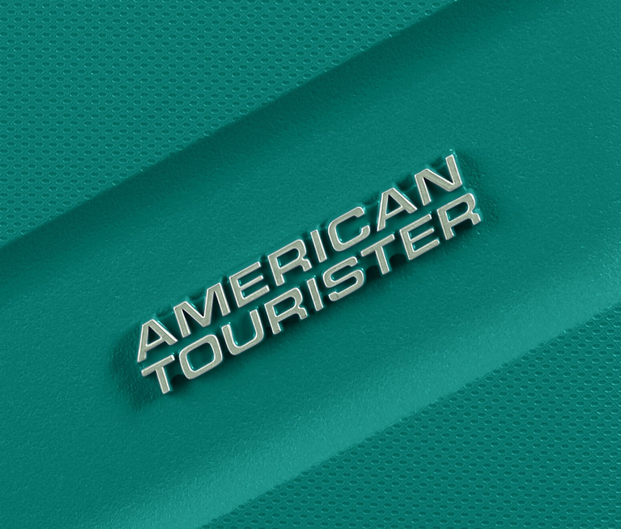 Detailansicht eines kleinen, sportlich-türkisen American Tourister »Jetdriver 3.0« Koffers.