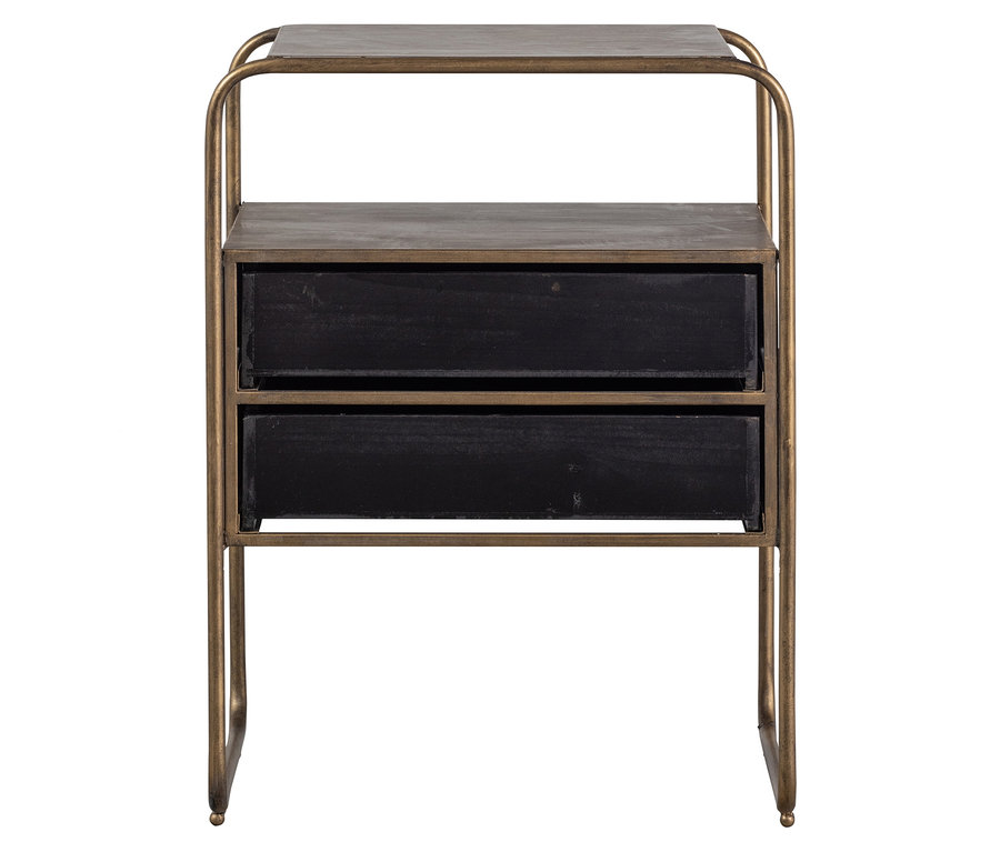 BePureHome Nachttisch »Polite« mit zwei schwarzen Schubladen und goldenem Rahmen.