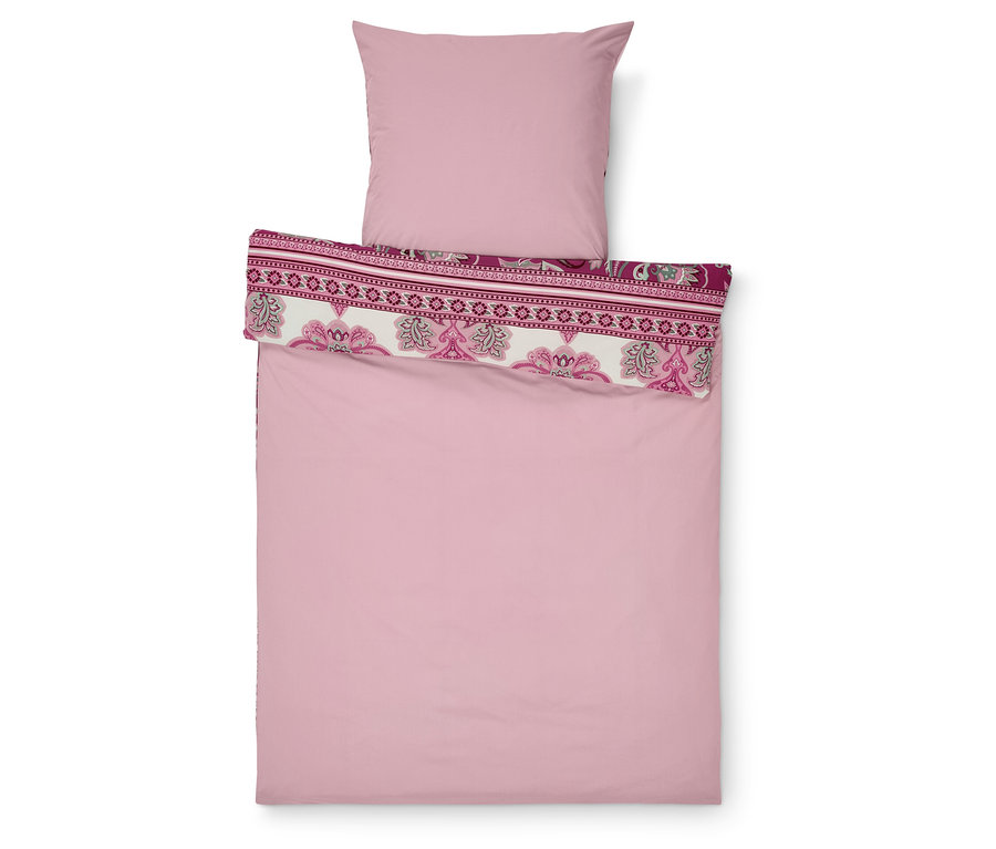 Rosa Polycotton-Bettwäsche mit Paisley-Muster.