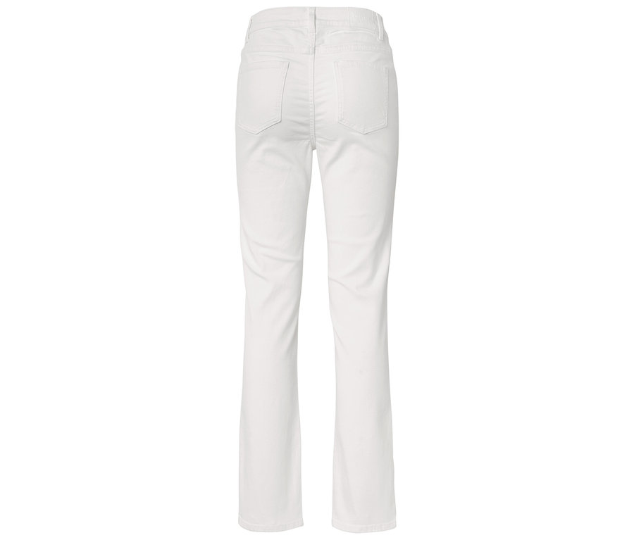 Rückansicht einer weißen Hose mit geradem Bein.