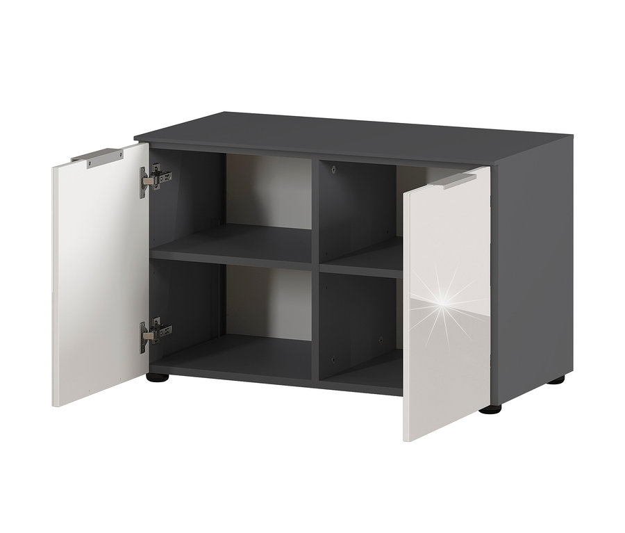 Geöffneter Germania-Schuhbank »GW-Rimini« Schuhschrank mit Einlegeböden.