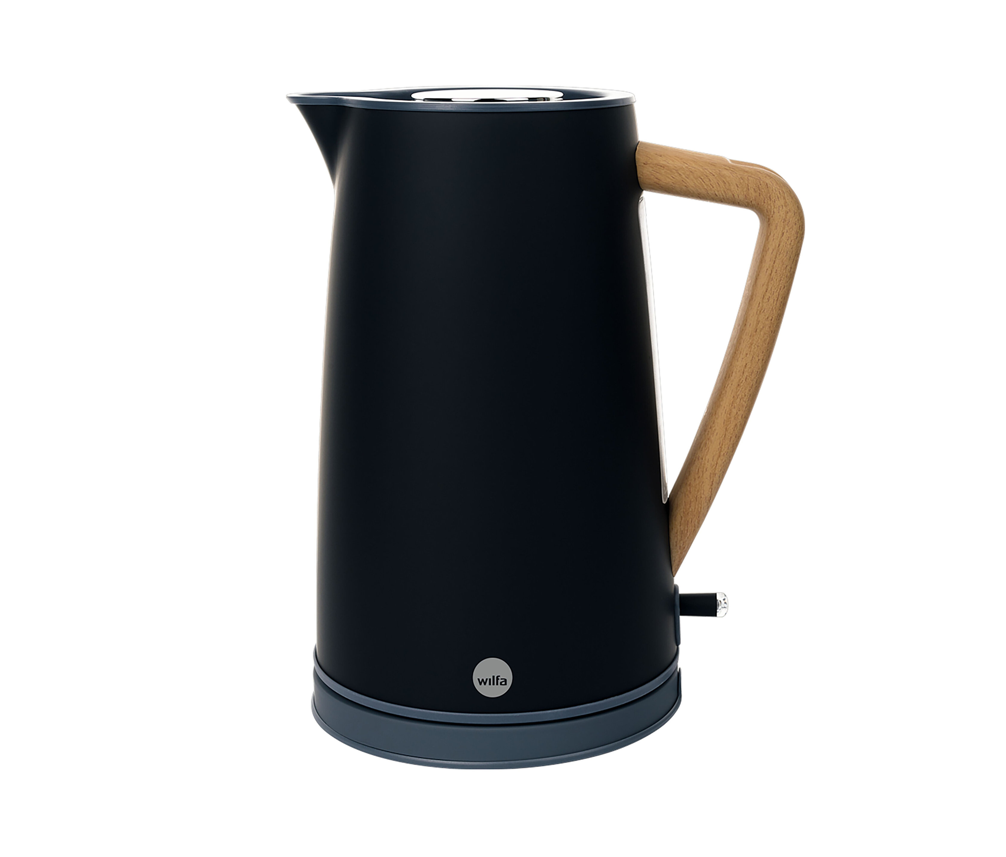 Schwarzer WILFA Wasserkocher »SPRING WKR-2000B« mit Holzgriff.