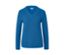 Blauer Strickpullover mit V-Ausschnitt.