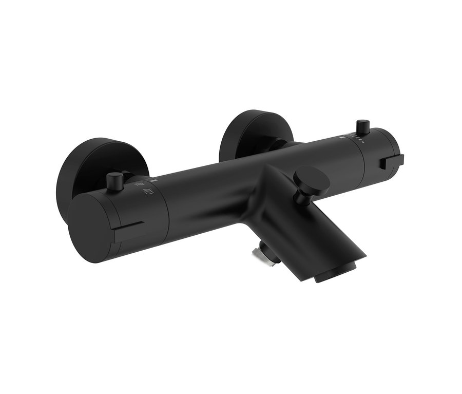 Schwarze Thermostat-Wannenfüllarmatur »London«.