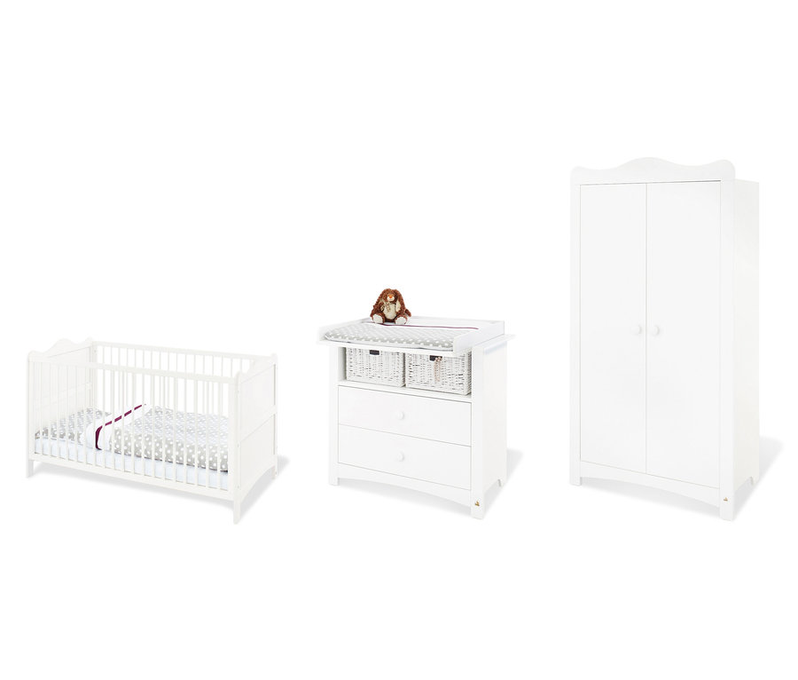 Weißes Kinderbett, Kommode und Schrank. Kinderzimmer-Set »Florentina« breit.
