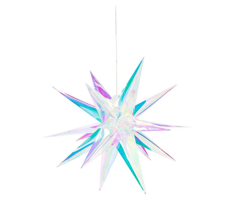 Hängender Holographischer Stern mit lila, blauen und grünen Spitzen.