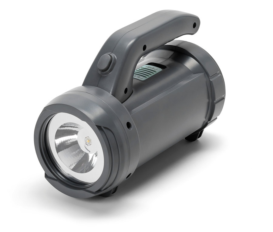 Graue 17-in-1-LED-Multifunktionsleuchte mit Griff und Schalter.