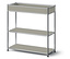 Dreistöckiges Regal mit Metallrahmen und grauen Regalböden.