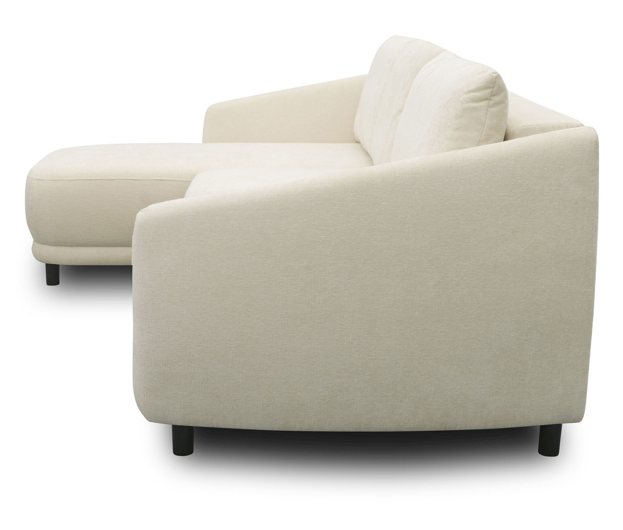 DOMO Ecksofa Longchair, linksbündig, creme auf weißem Hintergrund.