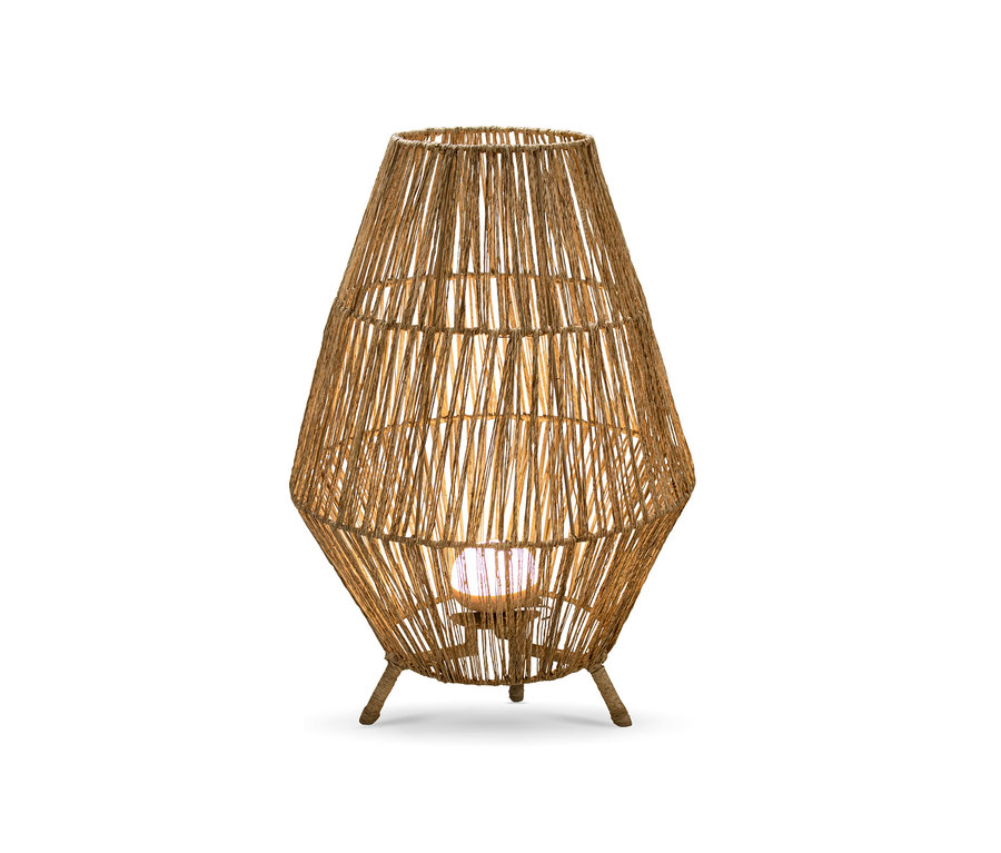New Garden Outdoor-LED-Lampe »Sisine« mit braunem Rattanschirm und drei Beinen.