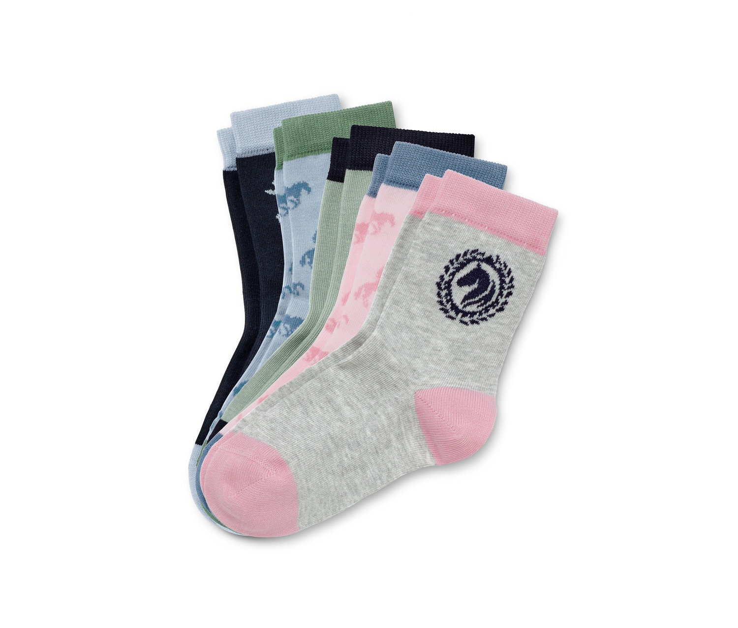 Fünf Paar Socken aus Bio-Baumwolle in verschiedenen Farben.