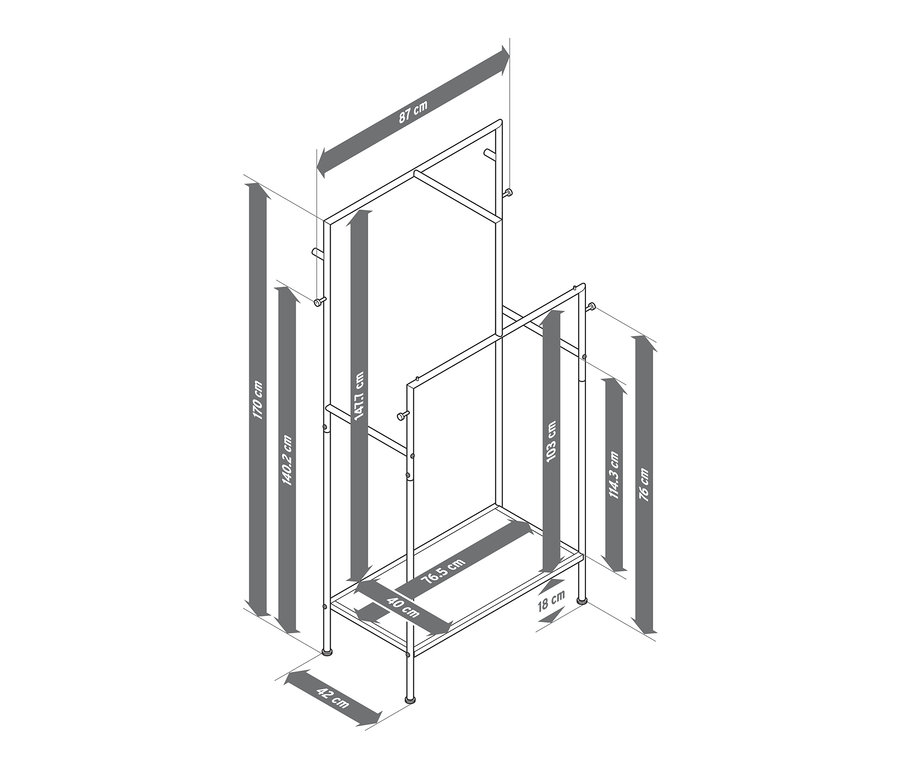 Abmessungen des Garderobenständers.