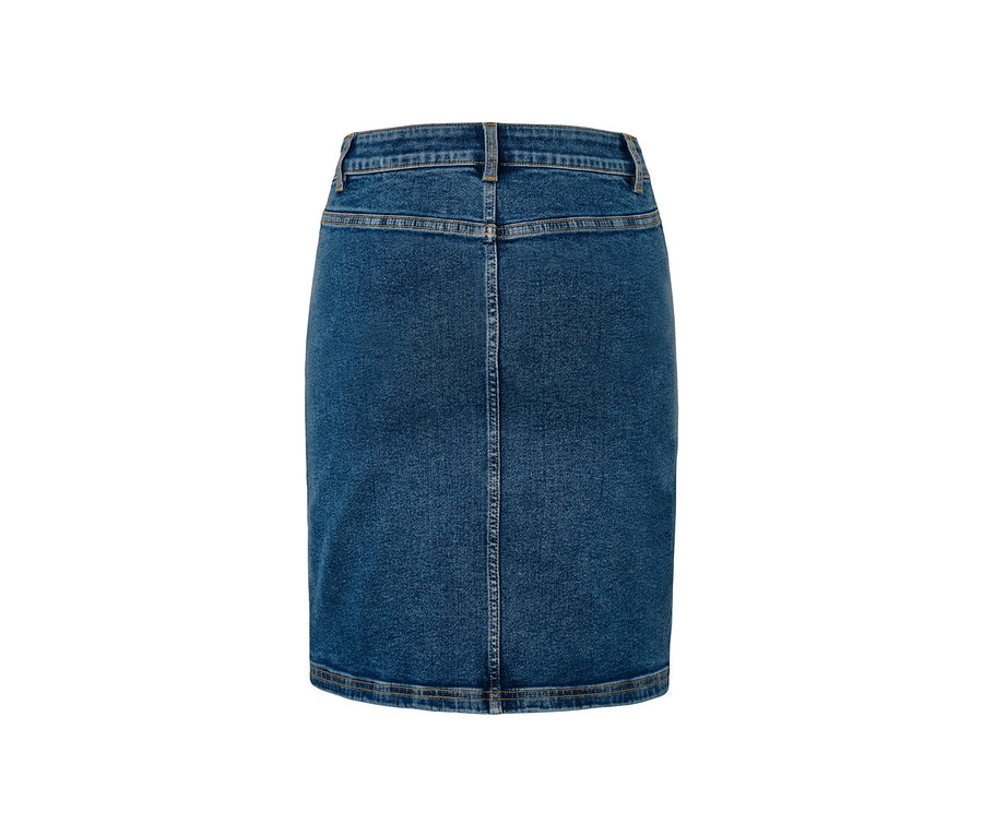 Detailansicht der Rückseite eines Jeansrocks.