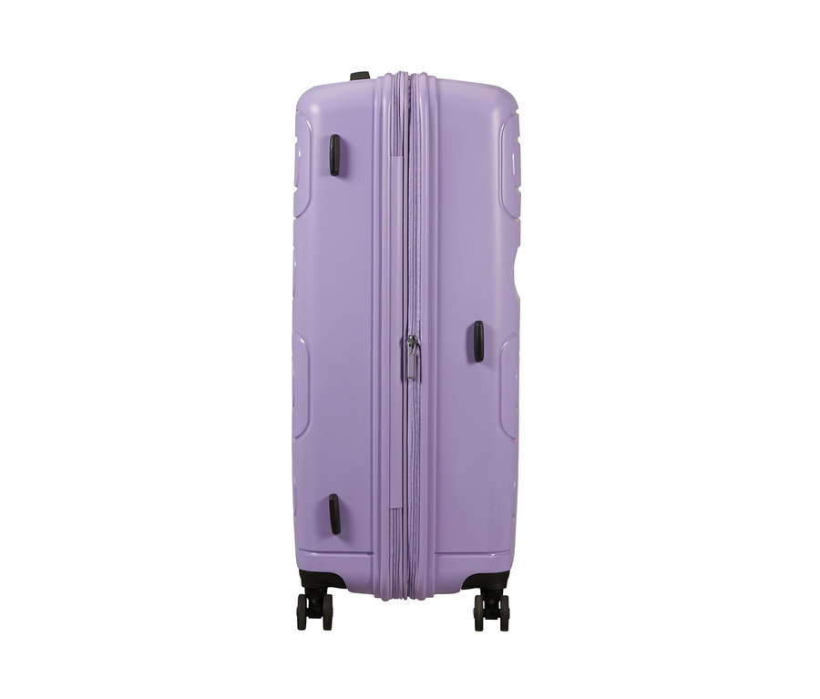 Detailansicht eines lavendelfarbenen American Tourister Hartschalenkoffers Sunside Spinner, 77/28.