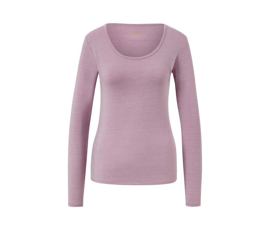 Lila Langarmshirt mit RWS-zertifizierter Wolle.