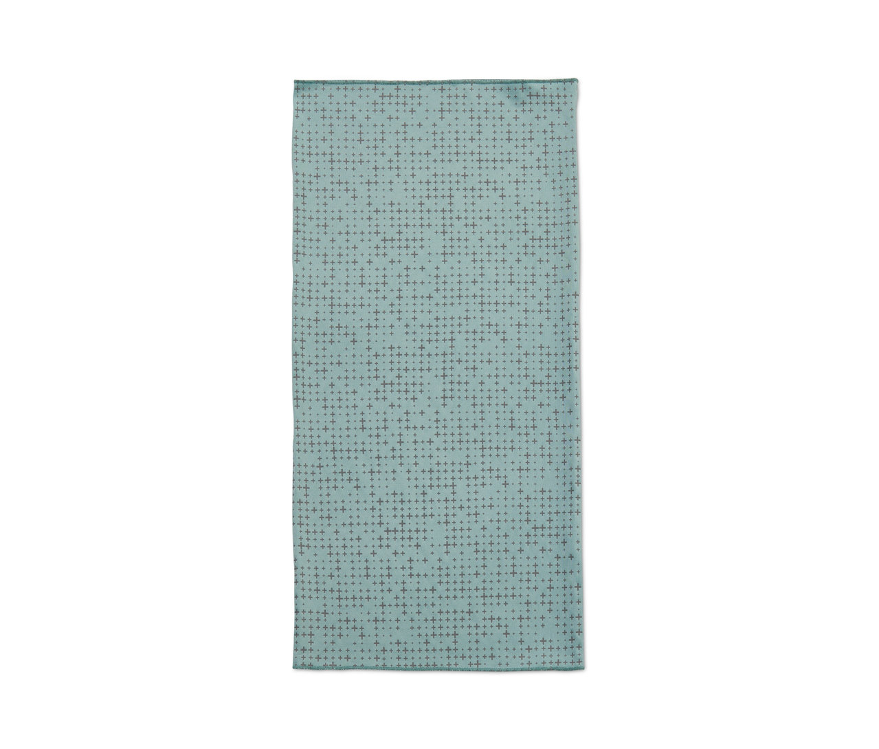 Blaues Multifunktionstuch mit Kreuzmuster.