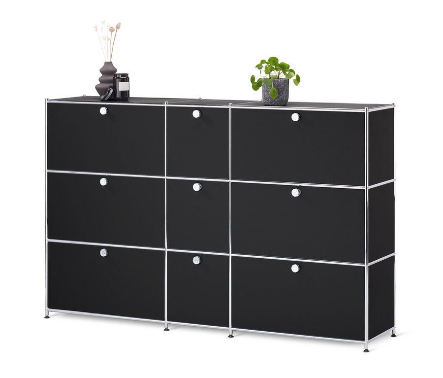 Schwarze Kommode »CN3« mit 9 Klappen.