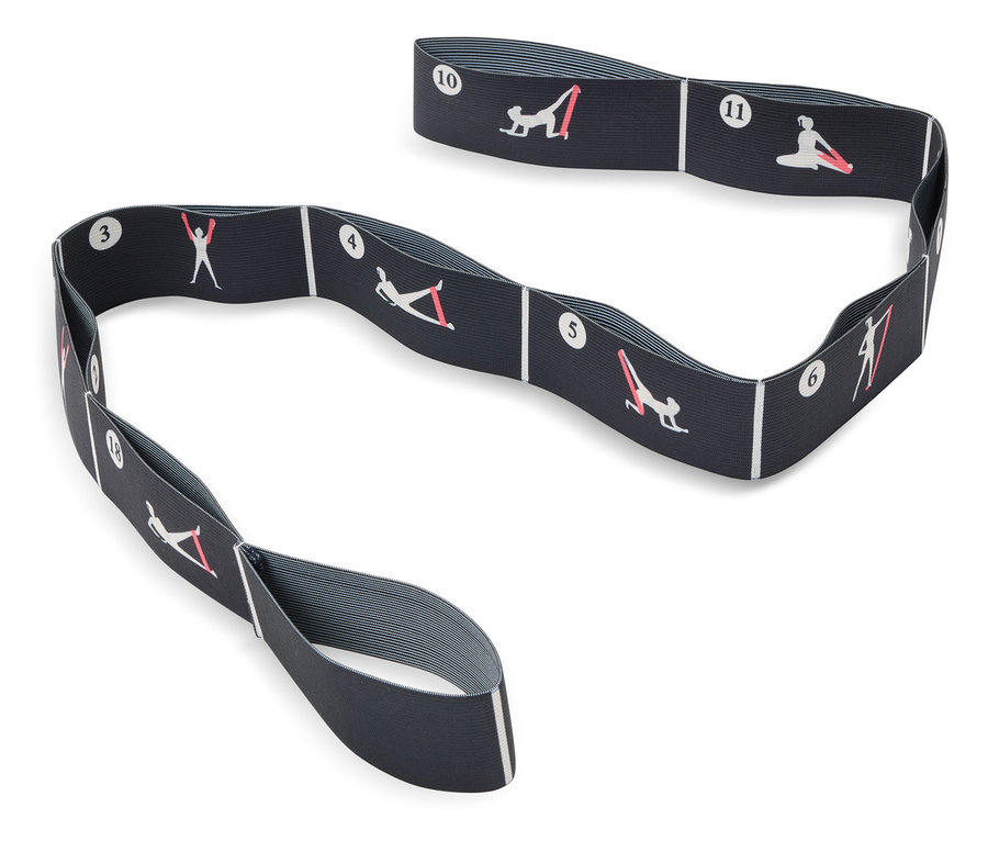 Elastisches Übungsband mit Übungsabbildungen.