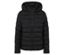Schwarze Steppjacke mit Kapuze.