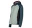 Grünblaue Jacke mit Kapuze und pinken Reißverschlüssen.