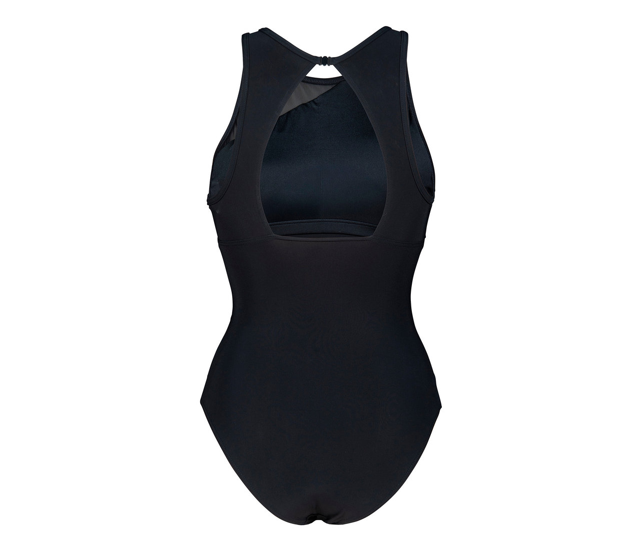 Detailansicht von hinten des schwarzen arena Feel Damen Badeanzugs Mesh Angle Vent Back.