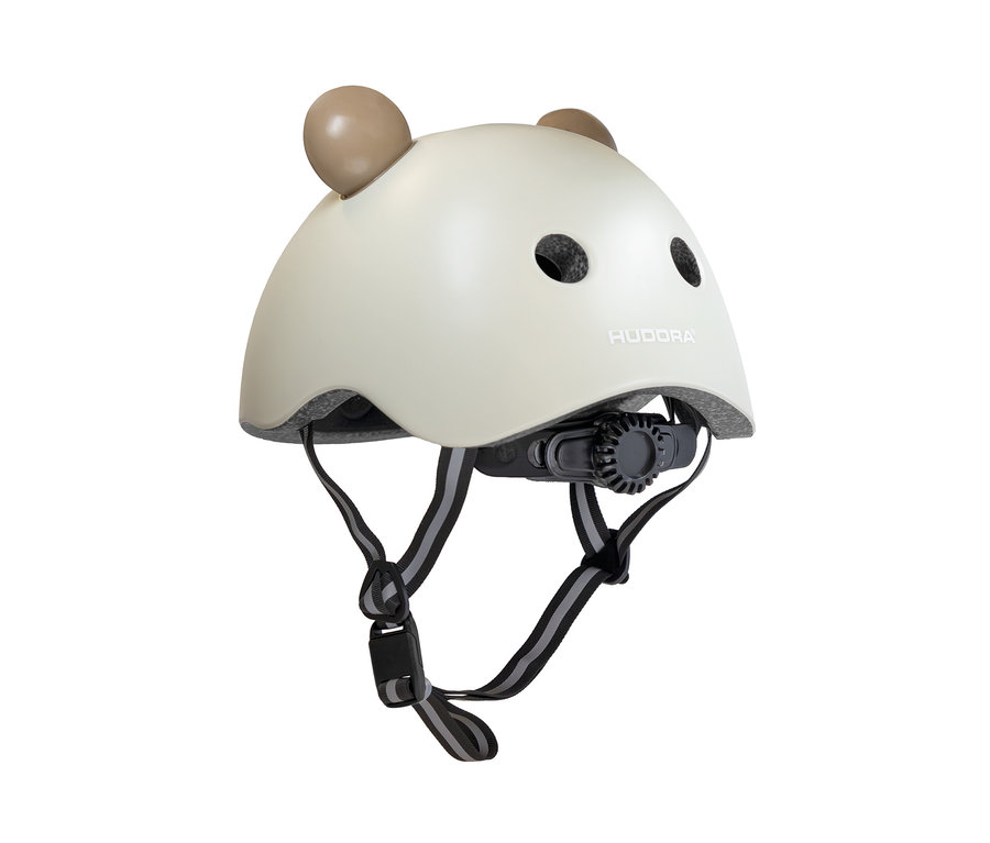 HUDORA Kinderhelm, Beary, 44–47 cm, in Creme mit braunen Ohren oben.