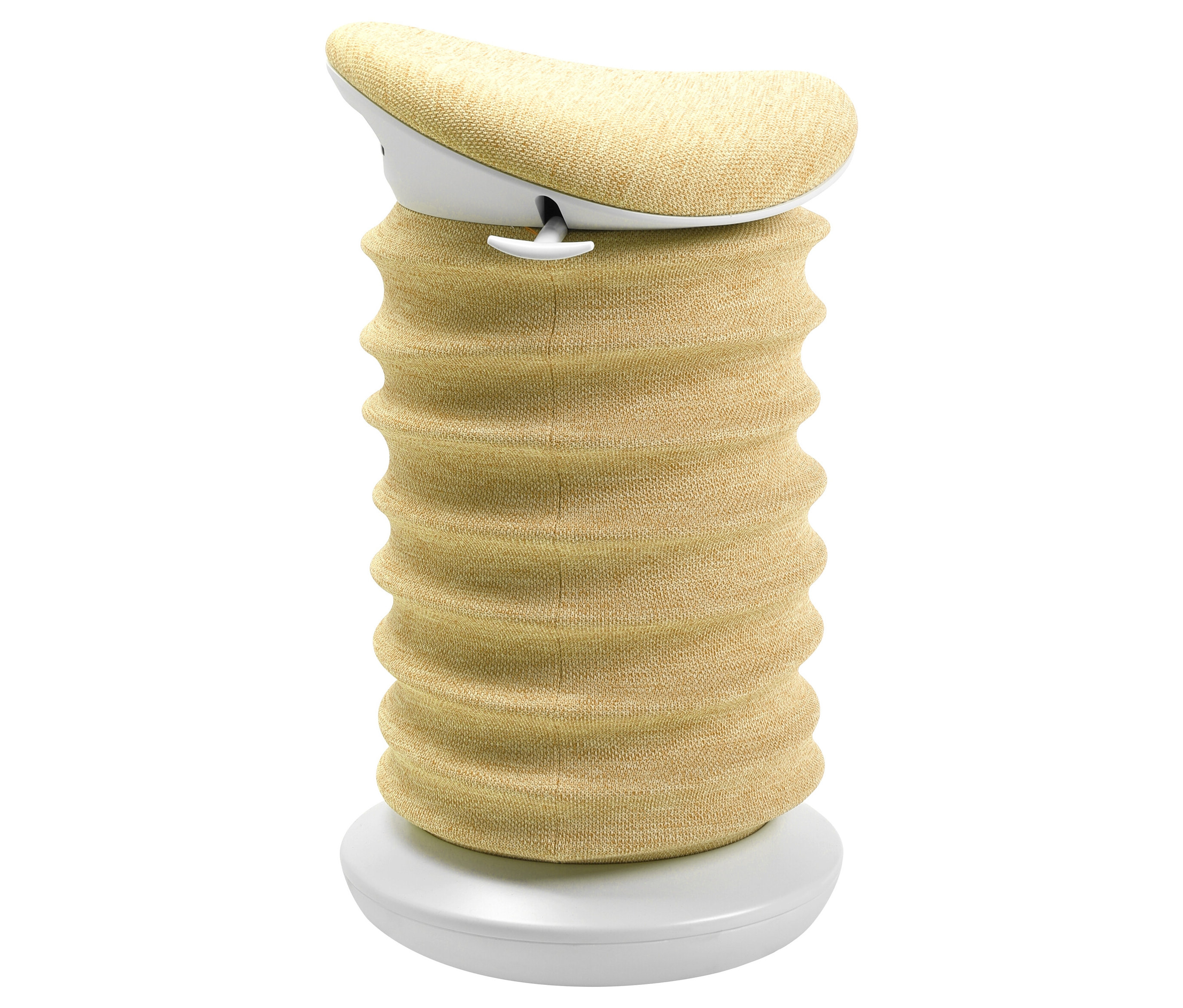 Gelber Sitness 4D Hocker auf weißem Untergrund.