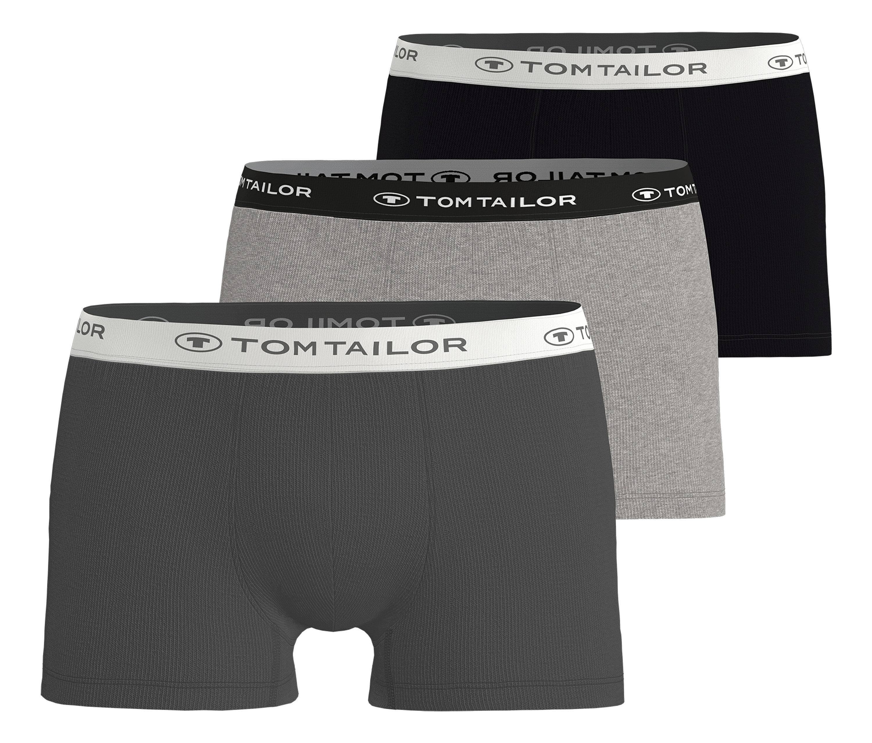 Drei graue Tom Tailor Slipboxer »Buffer« im Stapel, mit Logo auf dem Bund.