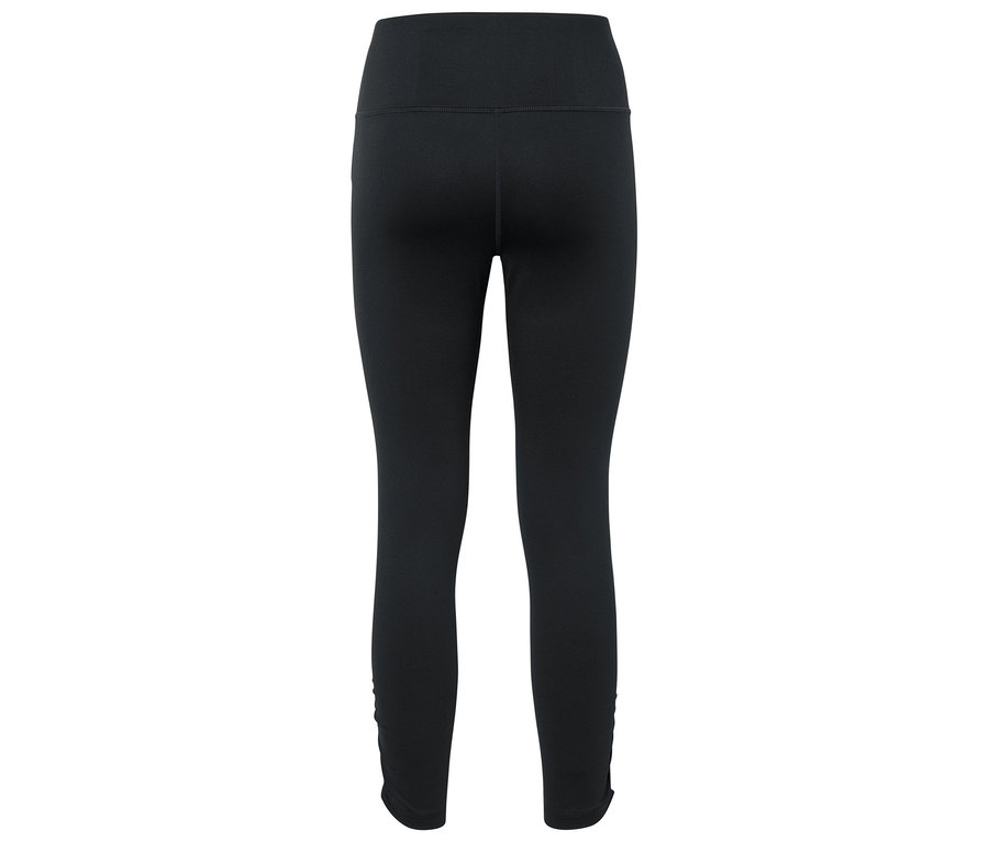 Schwarze Leggings mit hohem Bund, von hinten gesehen.