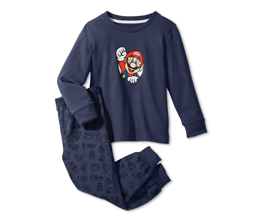 Marineblauer Schlafanzug »Super Mario« mit langärmligem Oberteil und Hose mit Figurendruck.