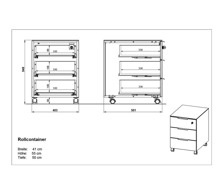 Abmessungen des Rollcontainers »GW-ANCONA« dargestellt.