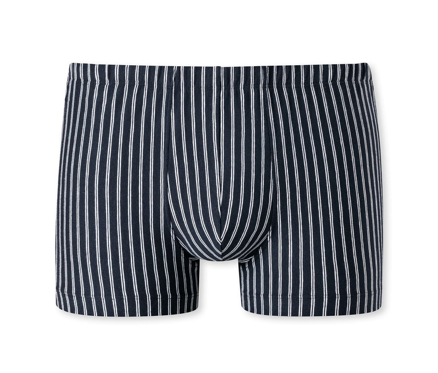 Dunkelblaue SCHIESSER Shorts mit Bio-Baumwolle mit weißen Streifen.