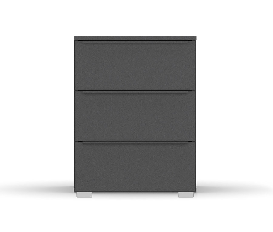 Ein rauch Nachttisch »Monostar« in Grau Metallic mit drei Schubladen.