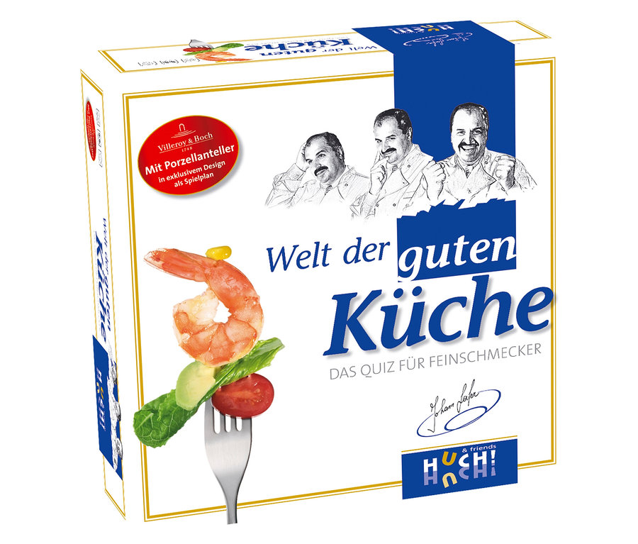 Das Spiel »Welt der guten Küche« zeigt eine Garnele, Salat, Avocado und Tomate auf einer Gabel.