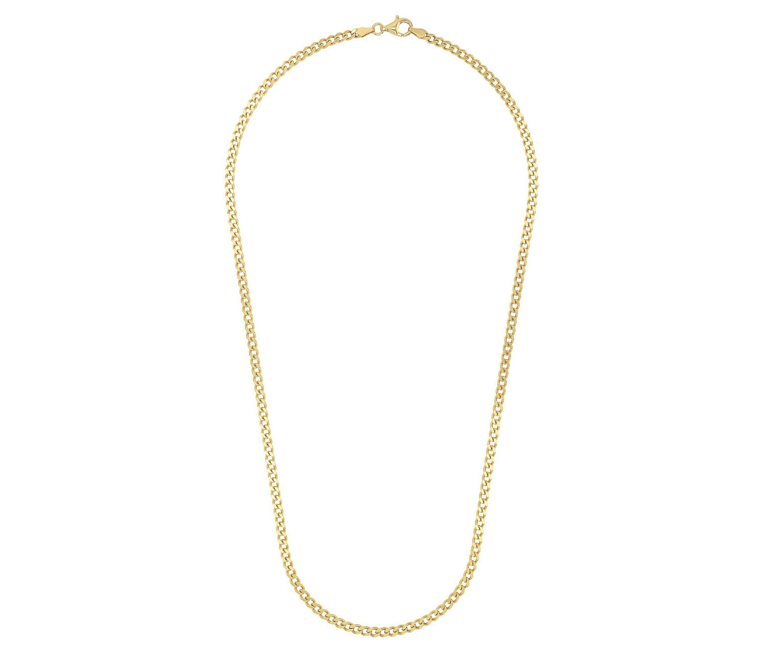 Nahaufnahme einer goldenen Gliederkette auf einem weißen Hintergrund.