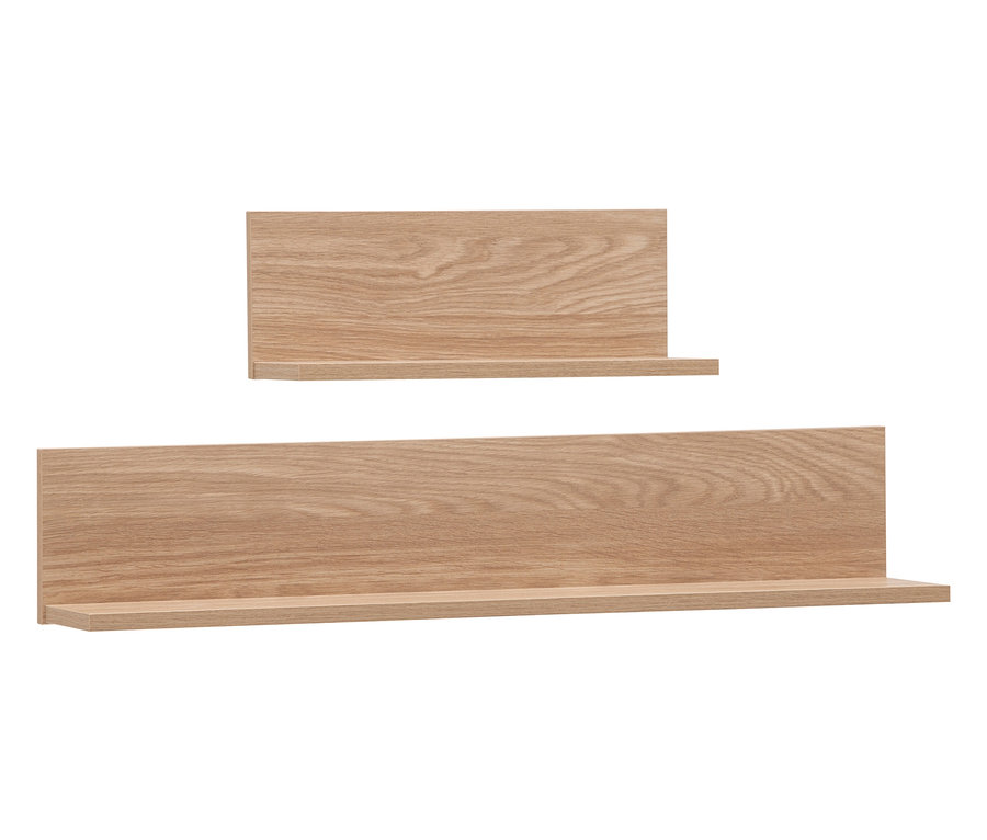 Zwei Regale »Visby« im Eichen-Dekor sind übereinander an einer Wand montiert.