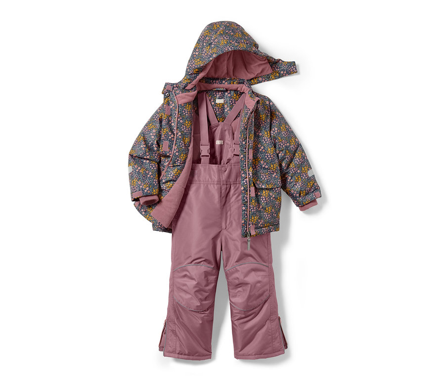 Rosa 2-teilige Schneekombi mit Blumenmuster auf der Jacke.