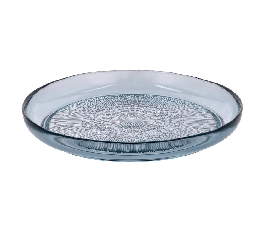 Blauer Glasteller »Kusintha« von Bitz, 25 cm Durchmesser.