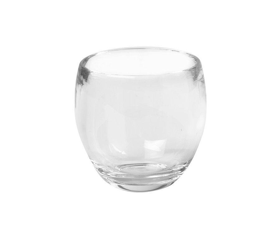 Ein leerer, klarer Zahnputzbecher.