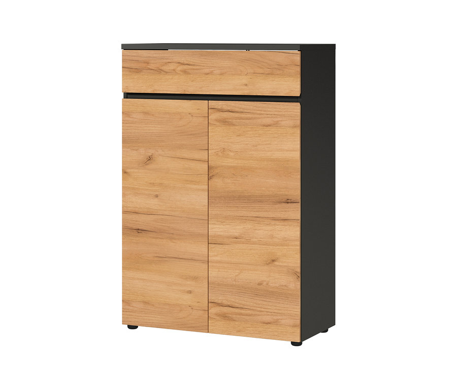 Ein Aktenschrank »Lissabon« aus Holz mit zweiflügeligen Türen und einer Schublade.