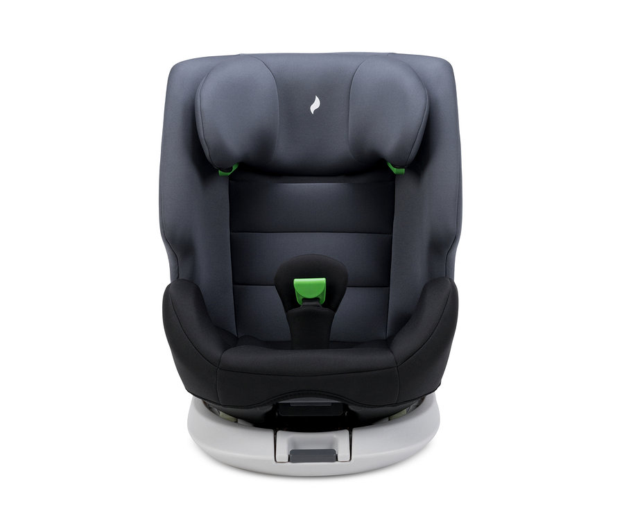 Grauer und schwarzer Osann Kinder-Autositz »Four maxi« mit grünen Details.