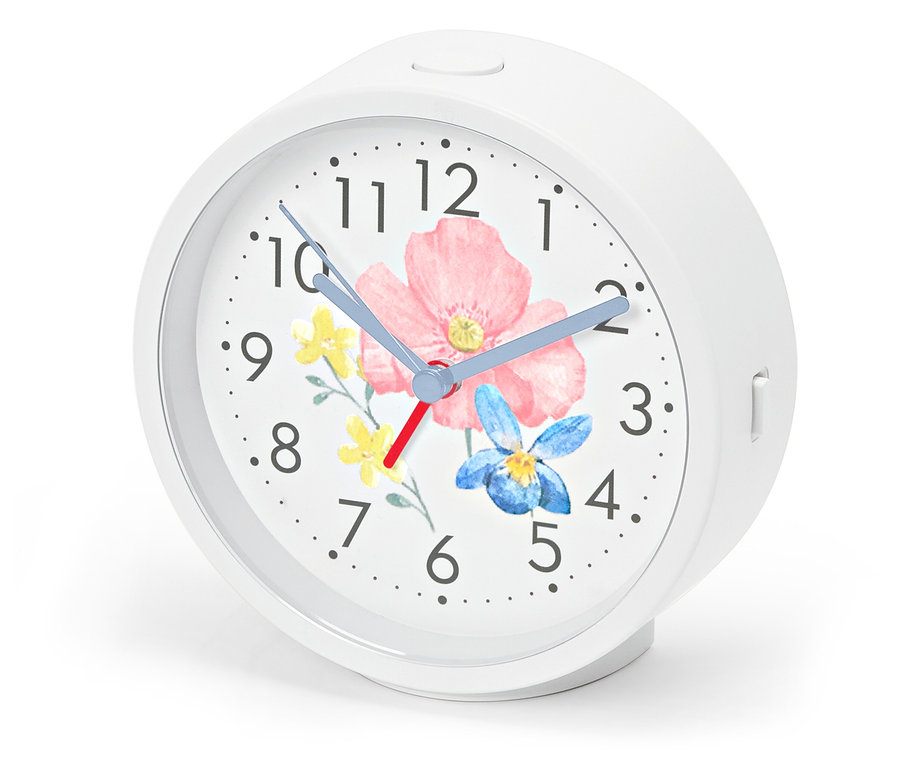 Wecker mit Hintergrundbeleuchtung, Ziffernblatt mit Blumenmuster.