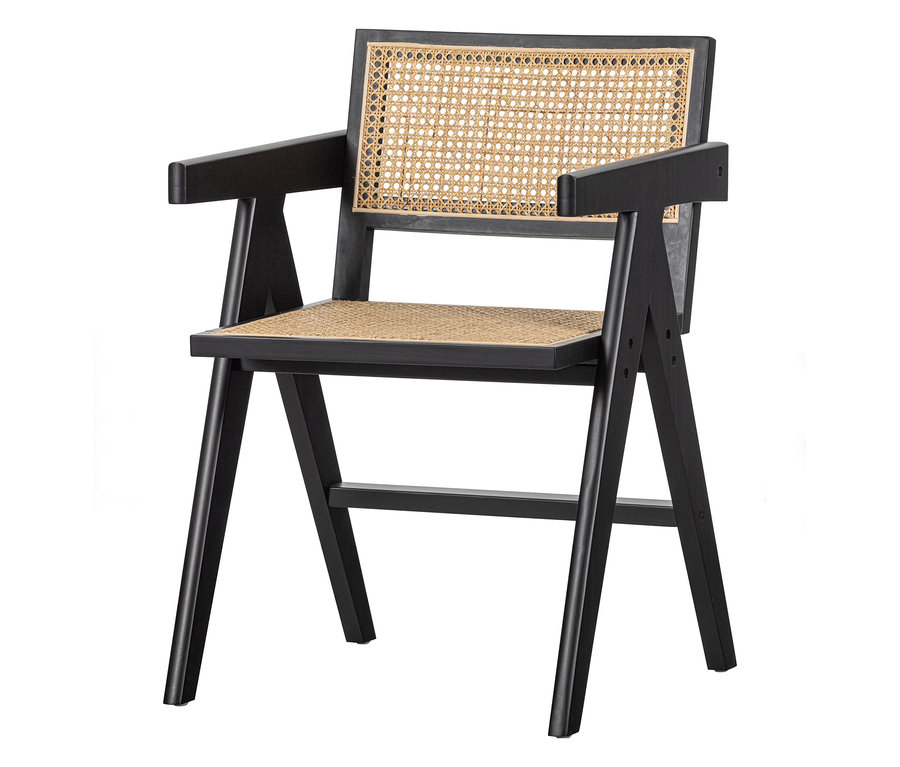 Schwarzer Woood Esszimmerstuhl »Gunn« mit Rattansitz und Rückenlehne.