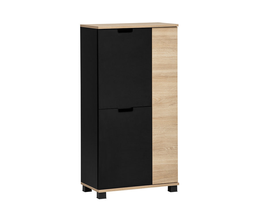 Schwarzes und weißes Highboard »Emmik« mit Holzdekor.