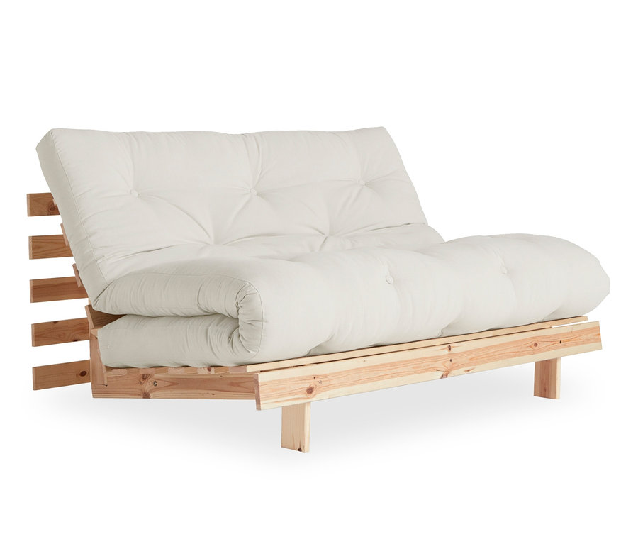 Ein beiges Karup Design-Schlafsofa »ROOTS 140« vor einem weißen Hintergrund.