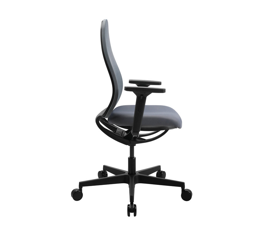 Seitenansicht eines grauen Topstar »SOFT SITNESS ART« Bürostuhls auf weißem Hintergrund.