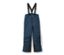 Marineblaue Kinder-Skihose mit schwarzen Aufnähern an den Beininnenseiten und schwarzen elastischen Trägern.