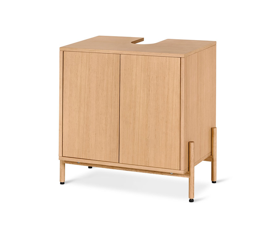 Waschbeckenunterschrank mit Holzfurnier.