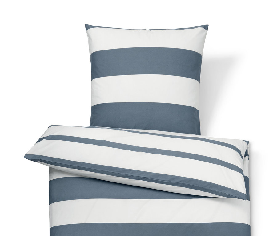 Gestreifte Perkal-Bettwäsche in Normalgröße und Übergröße.